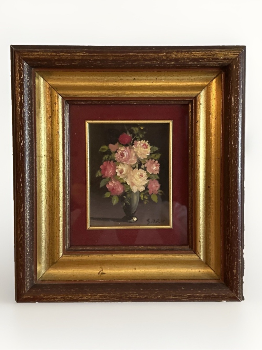 VINTAGE FRAMED OIL PAINTING SIGNED FLORAL STILL LIFE